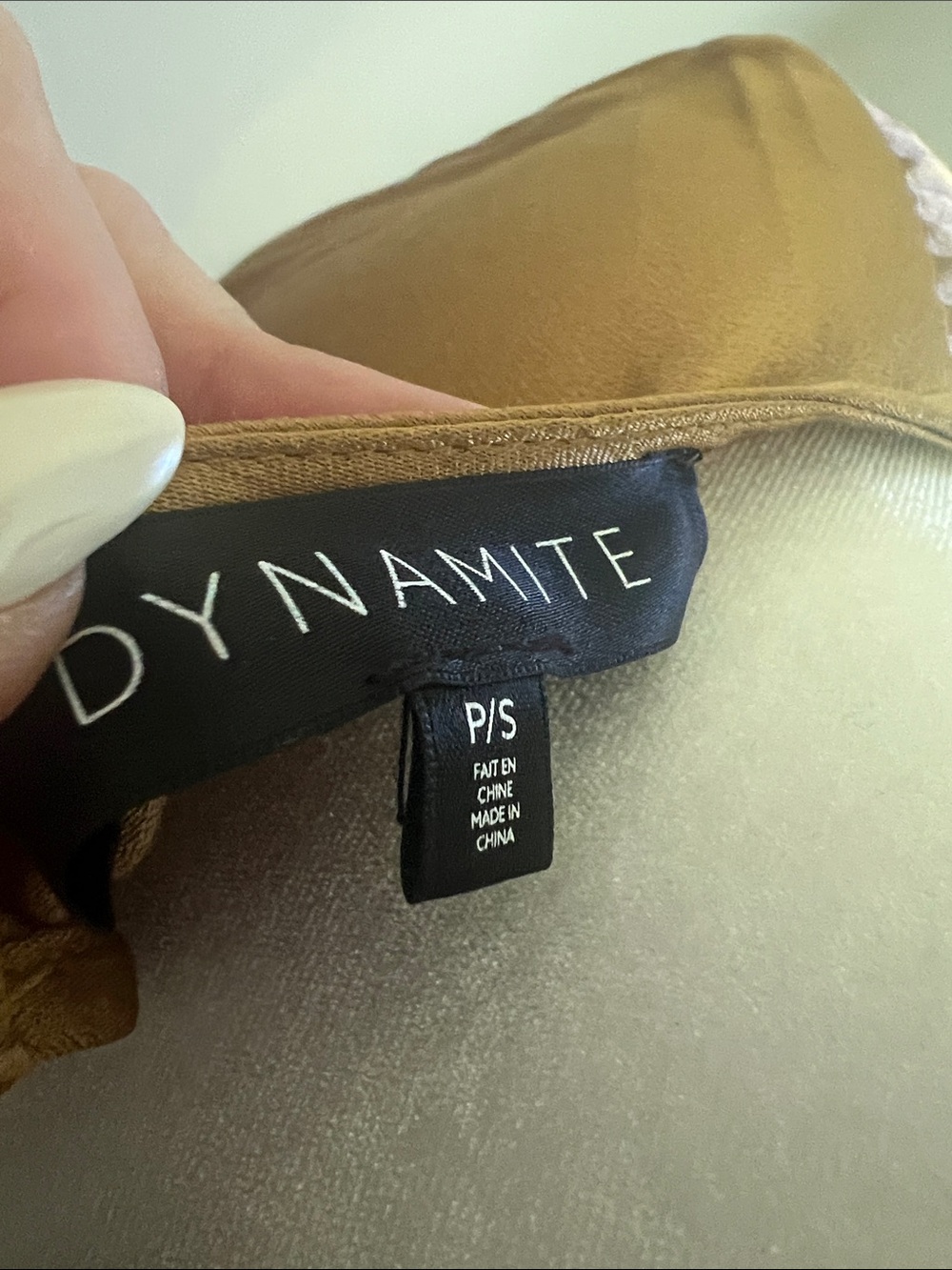 Dynamite • Women’s S • Metallic Gold • Long-Sleeve Wrap Waist Dress - Picture 2 of 7